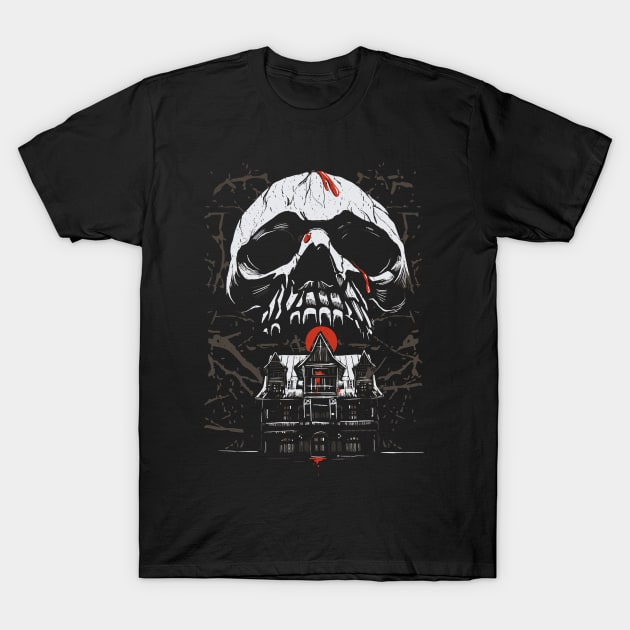 Haunted House Skull Goth Design T-Shirt by Kali Space